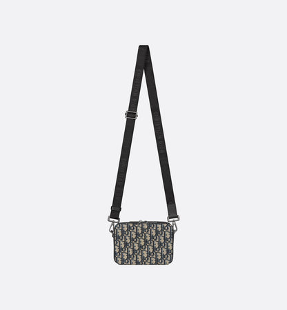 Pochette zippée à bandoulière Toile jacquard Dior Oblique noir