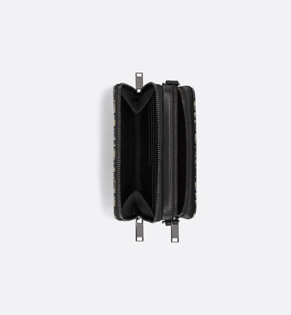 Pochette zippée à bandoulière Toile jacquard Dior Oblique noir