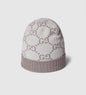 Bonnet et Écharpe en jacquard de cachemire GG ivoire et gris clair