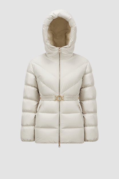 Doudoune courte Brosse à capuche et matelassage diagonal Moncler Blanc